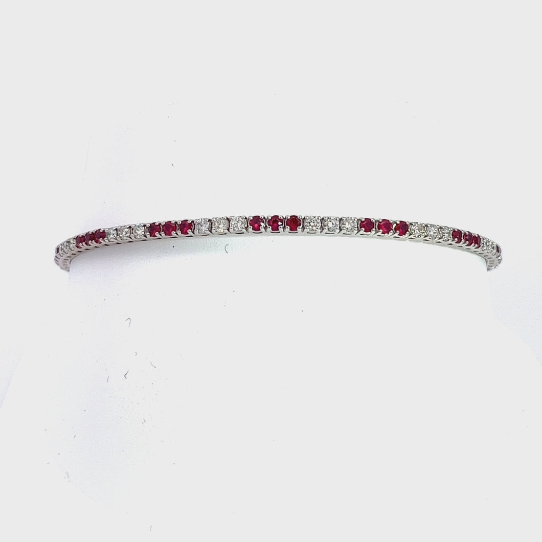 14kt White Gold Ruby and Diamond Bangle Bracelet
