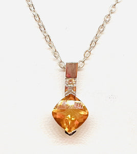 14kt White Gold and Citrine and Diamond Pendant