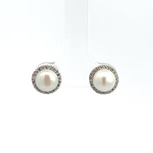 Load image into Gallery viewer, 14kt White Gold Pearl and Diamond Earrings
