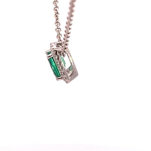 18kt White Gold Natural Emerald and Diamond Pendant