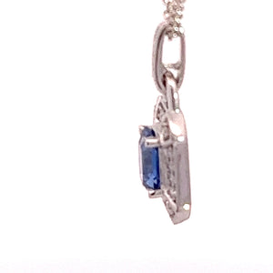 18kt White Gold Natural Blue  Sapphire and Diamond Pendant