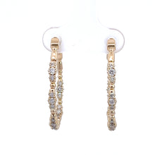 Load image into Gallery viewer, 14kt Yellow Gold Inside Outside Diamond Hoops

