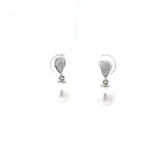 14kt White Gold Pearl and Diamond Earrings