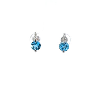 14kt White Blue Topaz  and Diamond Earrings