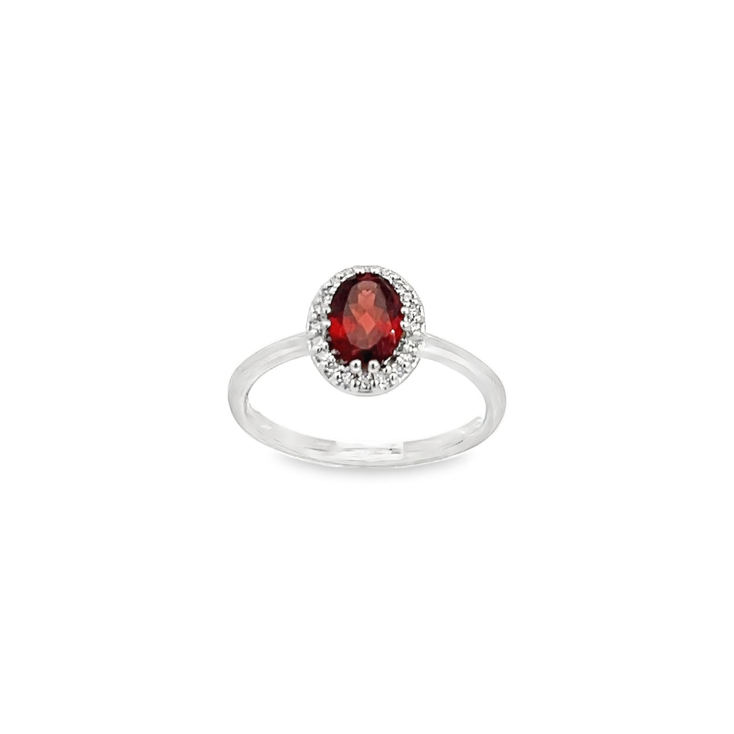 14kt White Gold Garnet and  Diamond Ring