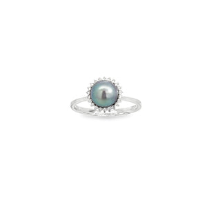 14kt White Gold Pearl and Diamond Ring