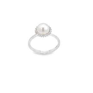 14kt White Gold Pearl and Diamond Ring