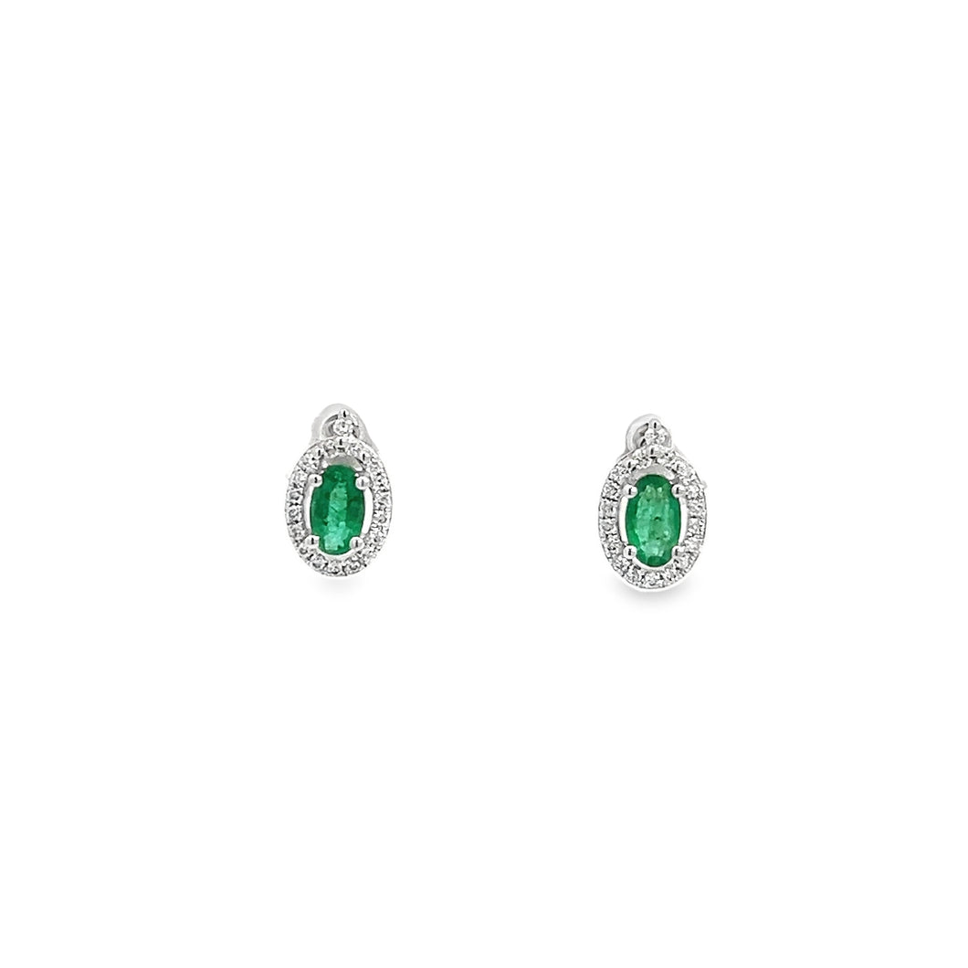 18kt White Gold Emerald and  Diamond Earrings