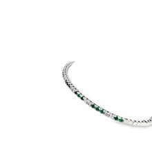 Load image into Gallery viewer, 14kt White Gold Diamond and Emerald Bangle Bracelet
