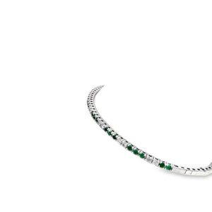 14kt White Gold Diamond and Emerald Bangle Bracelet