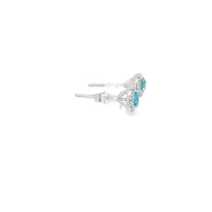 14kt White Blue Topaz  and Diamond Earrings