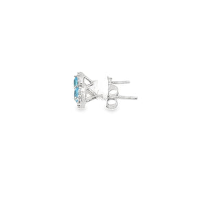 14kt White Blue Topaz  and Diamond Earrings