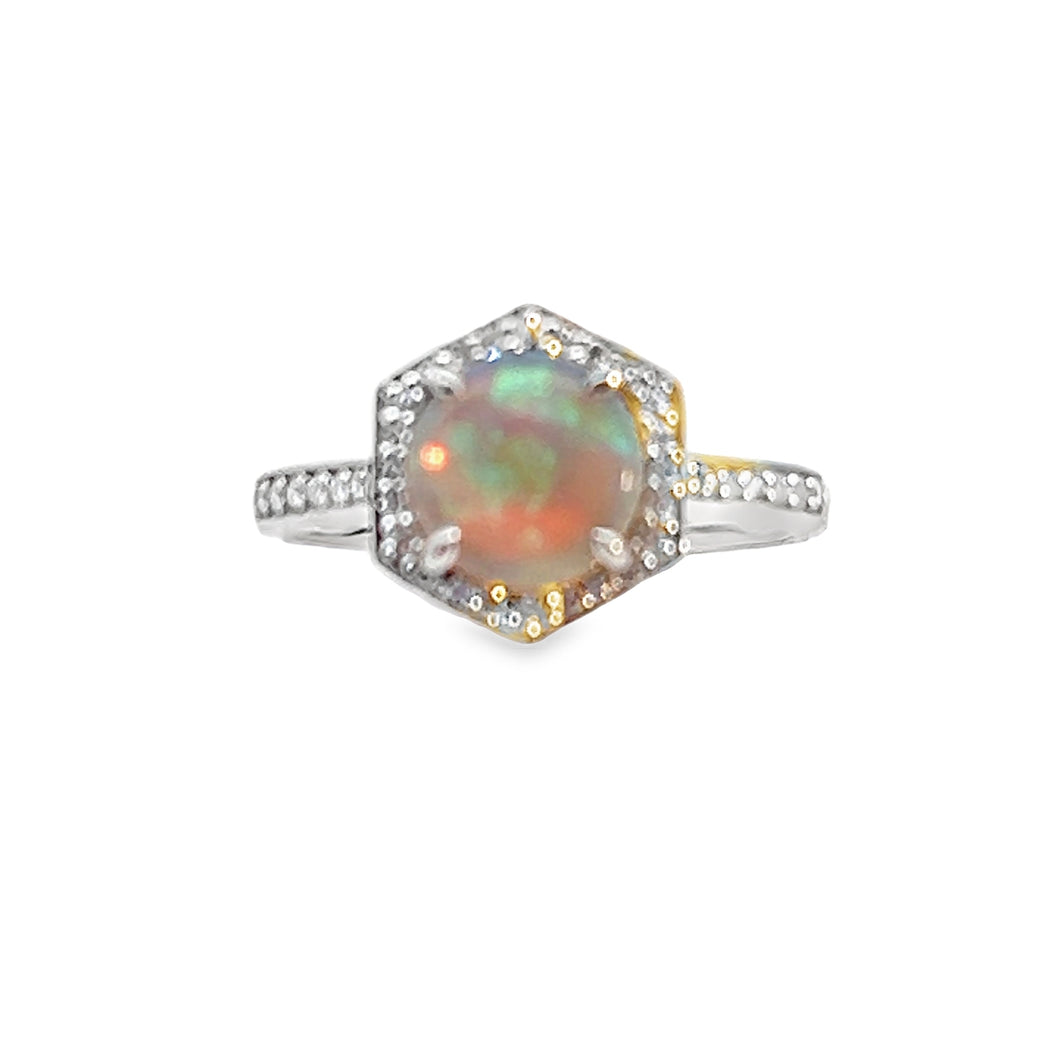 14kt White Gold Opal and Diamond Ring