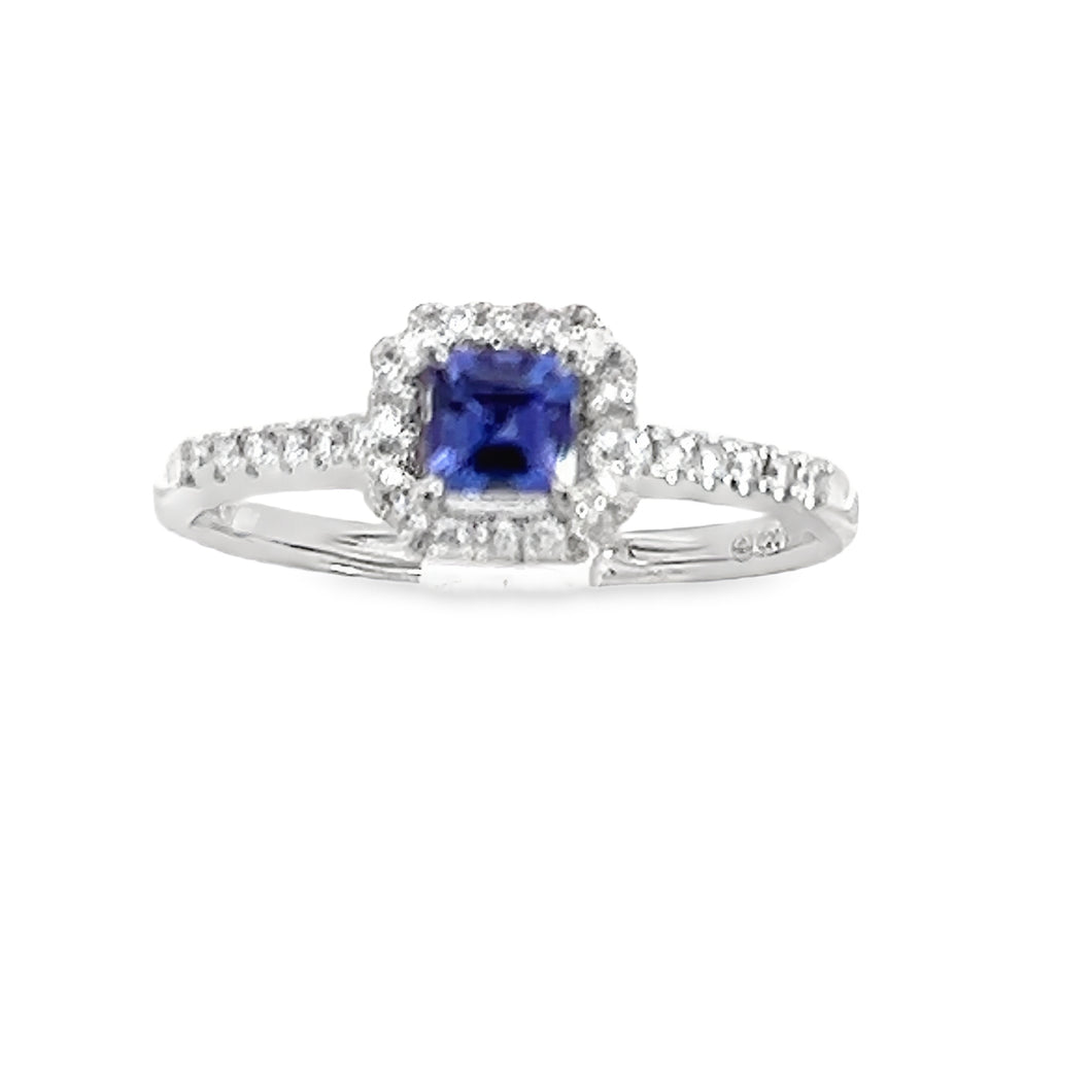 18kt White Gold Natural Blue Sapphire and Diamond Ring