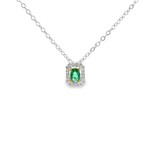 18kt White Gold Natural Emerald and Diamond Pendant