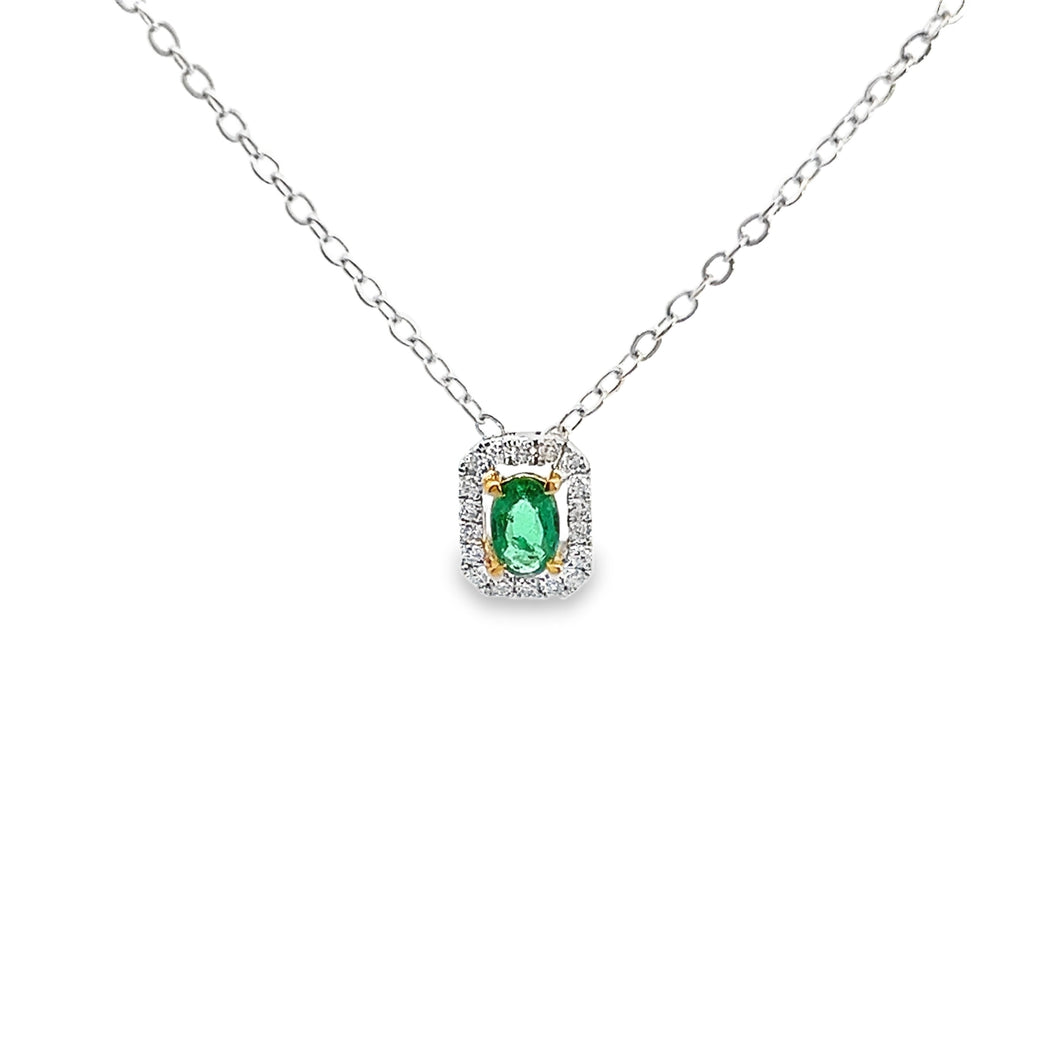 18kt White Gold Natural Emerald and Diamond Pendant