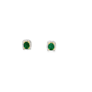 18kt White Gold Emerald and  Diamond Earrings