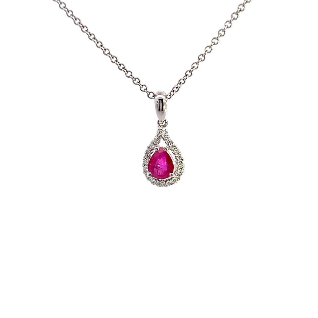 18kt White Gold Natural Ruby and Diamond Pendant