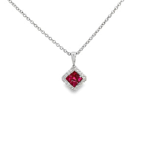 18kt White Gold Natural Ruby and Diamond Pendant