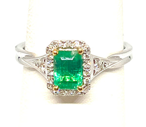 18kt White Gold Natural Emerald and Diamond Ring