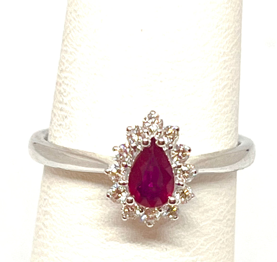 18kt White Gold Natural Ruby and Diamond Ring