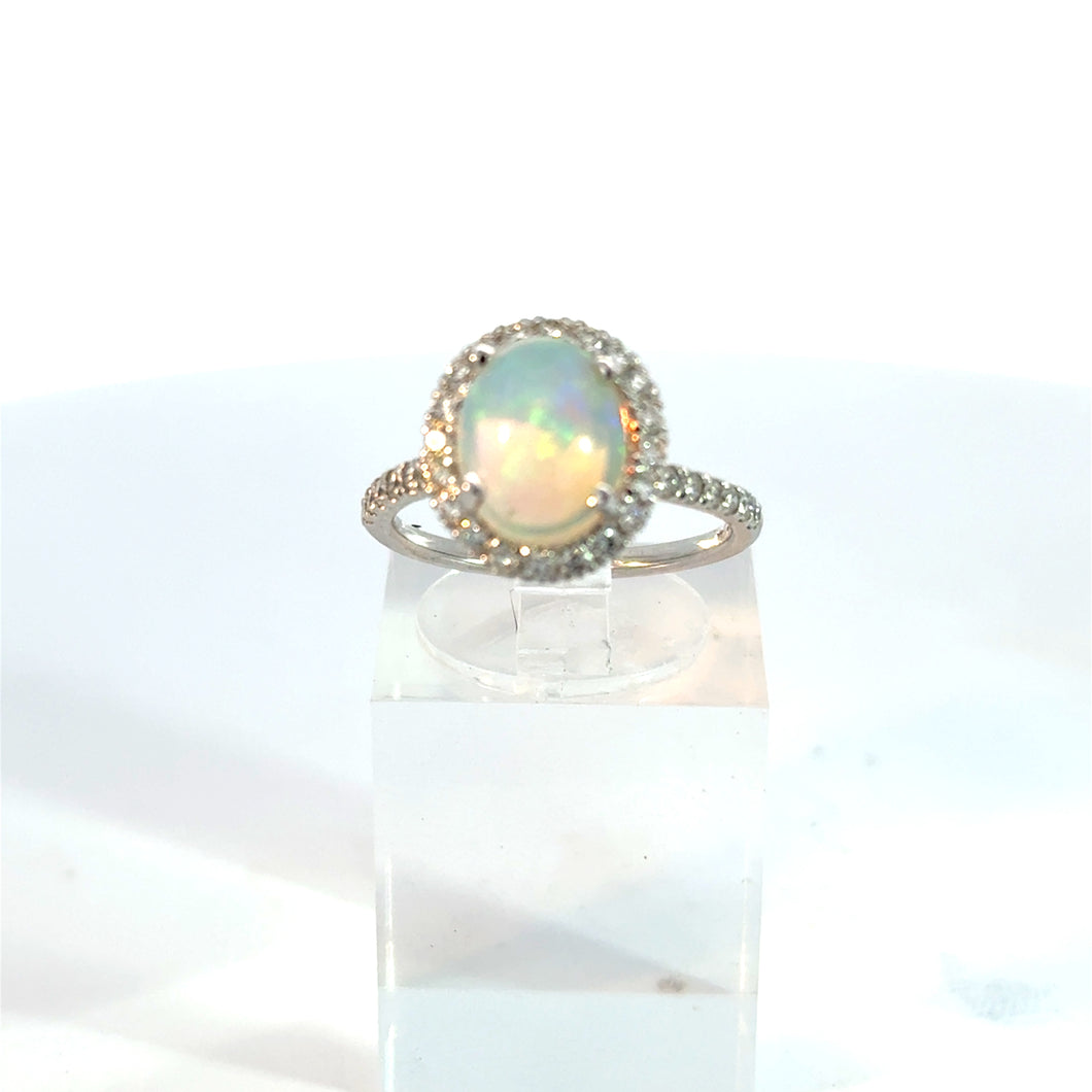 14kt White Gold Opal and Diamond Ring