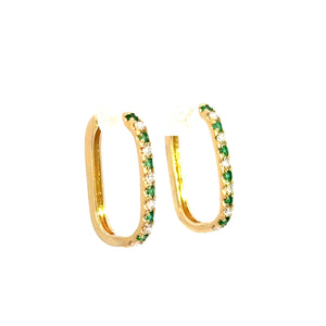14kt Yellow Gold Emerald and  Diamond Earrings