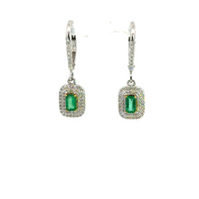Load image into Gallery viewer, 14kt White Gold Emerald and  Diamond Earrings
