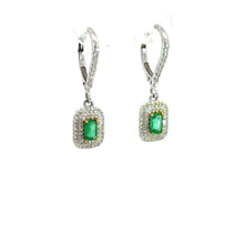Load image into Gallery viewer, 14kt White Gold Emerald and  Diamond Earrings
