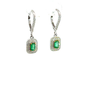 14kt White Gold Emerald and  Diamond Earrings