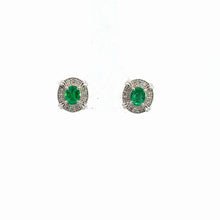 Load image into Gallery viewer, 14kt White Gold Emerald and  Diamond Earrings
