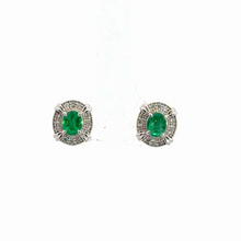 Load image into Gallery viewer, 14kt White Gold Emerald and  Diamond Earrings
