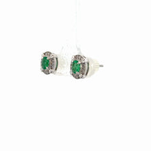 Load image into Gallery viewer, 14kt White Gold Emerald and  Diamond Earrings
