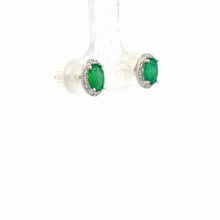 Load image into Gallery viewer, 14kt White Gold Emerald and  Diamond Earrings
