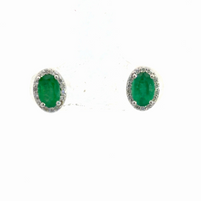 Load image into Gallery viewer, 14kt White Gold Emerald and  Diamond Earrings
