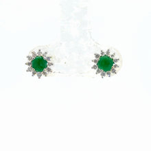 Load image into Gallery viewer, 14kt White Gold Emerald and  Diamond Earrings
