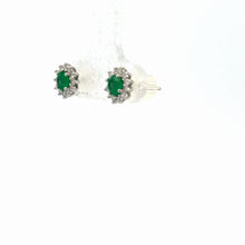 Load image into Gallery viewer, 14kt White Gold Emerald and  Diamond Earrings
