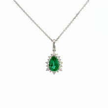 Load image into Gallery viewer, 18kt White Gold Natural Emerald and Diamond Pendant
