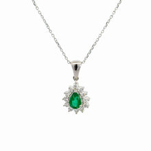 Load image into Gallery viewer, 14kt White Gold Natural Emerald and Diamond Pendant
