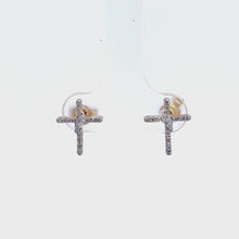 Load and play video in Gallery viewer, 14kt Yellow Gold Cross Diamond Earrings
