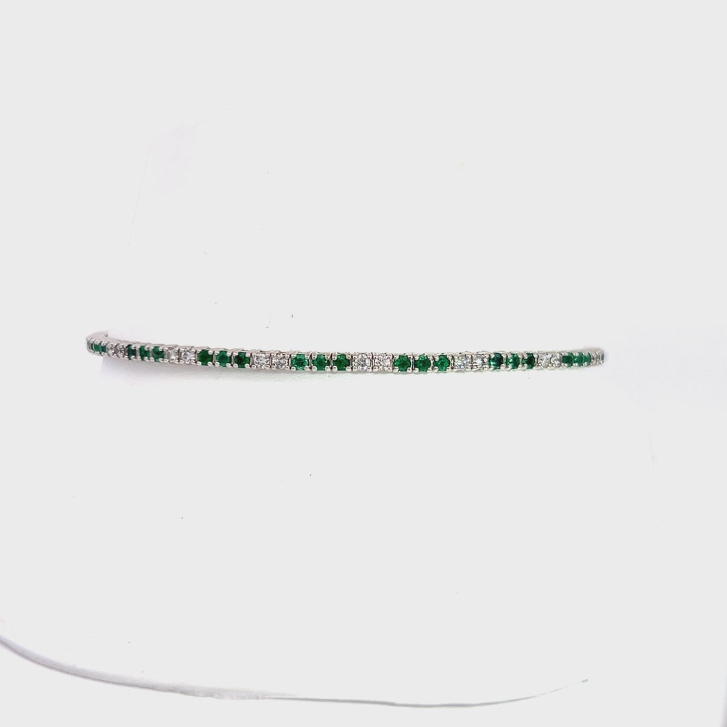 14kt White Gold Diamond and Emerald Bangle Bracelet