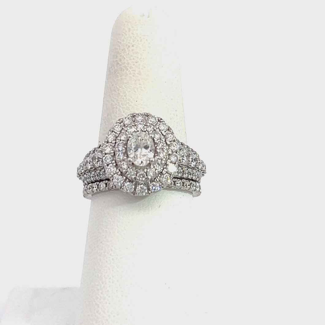 14kt White Gold Diamond and Engagement Ring with Wedding Band