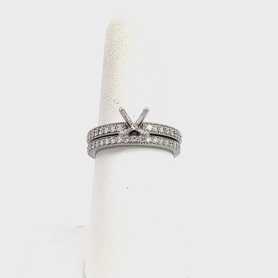 14kt White Gold Diamond Engagement Semi Mount Ring and Wedding Band