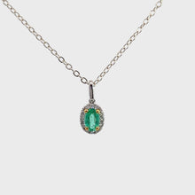 Load and play video in Gallery viewer, 18kt White Gold Natural Emerald and Diamond Pendant
