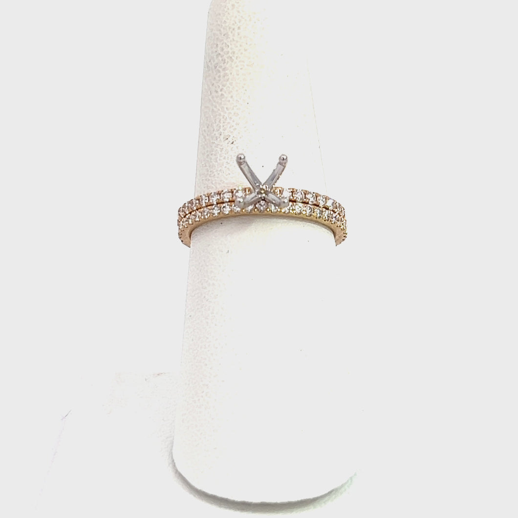 14kt Yellow Gold Diamond Engagement Semi Mount Ring and Wedding Band