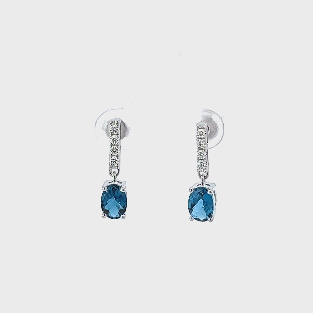 14kt White Blue Topaz and Diamond  Earrings