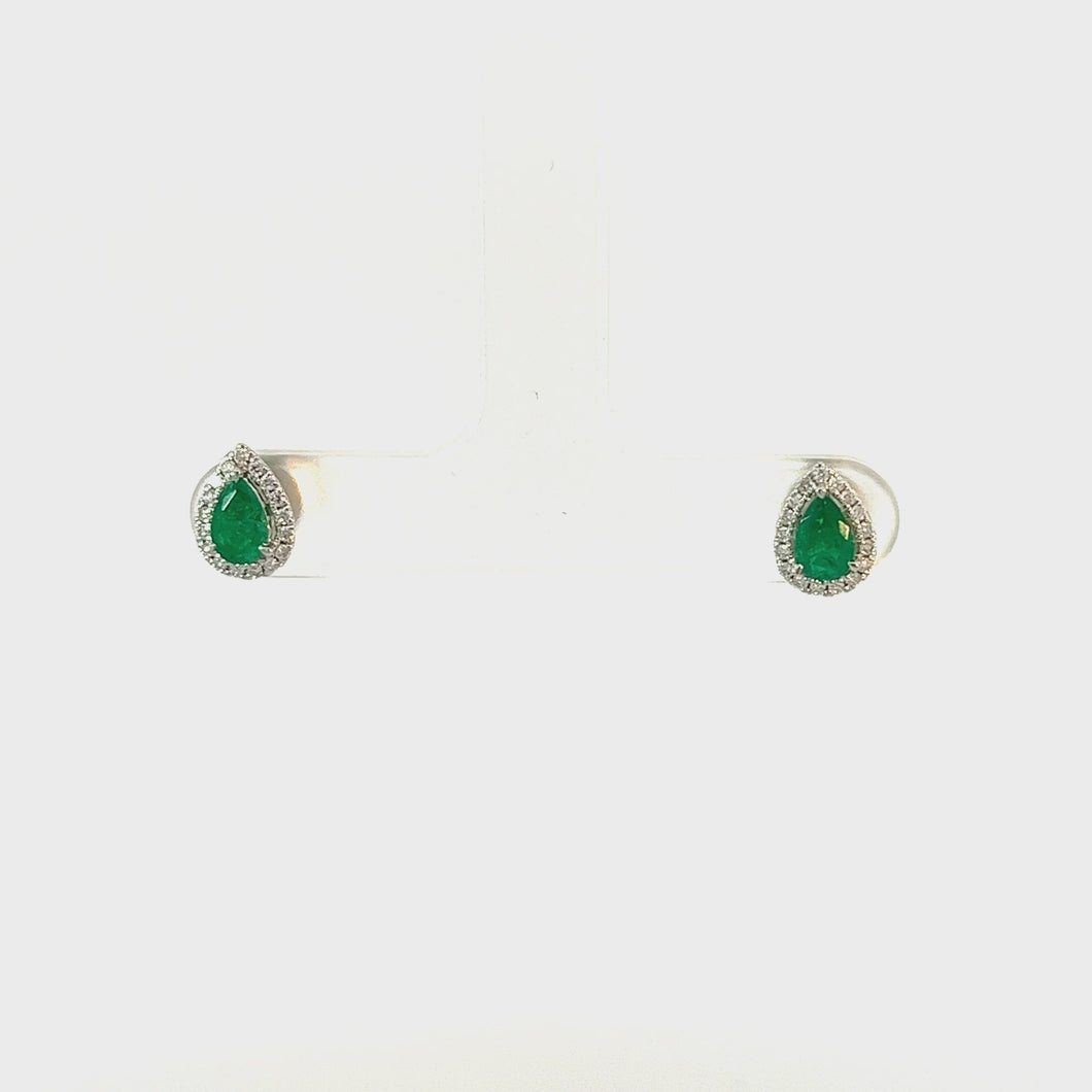 18kt White Gold Emerald and  Diamond Earrings
