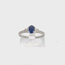 Load and play video in Gallery viewer, 18kt White Gold Natural Blue Sapphire and Diamond Ring
