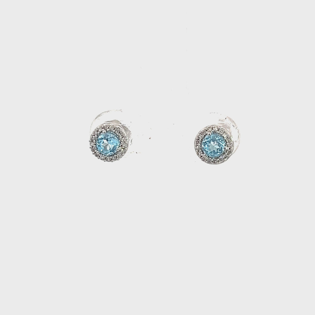 14kt White Blue Topaz  and Diamond Earrings