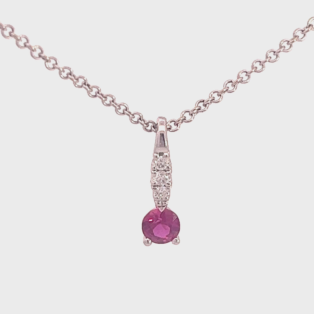18kt White Gold Natural Ruby and Diamond Pendant